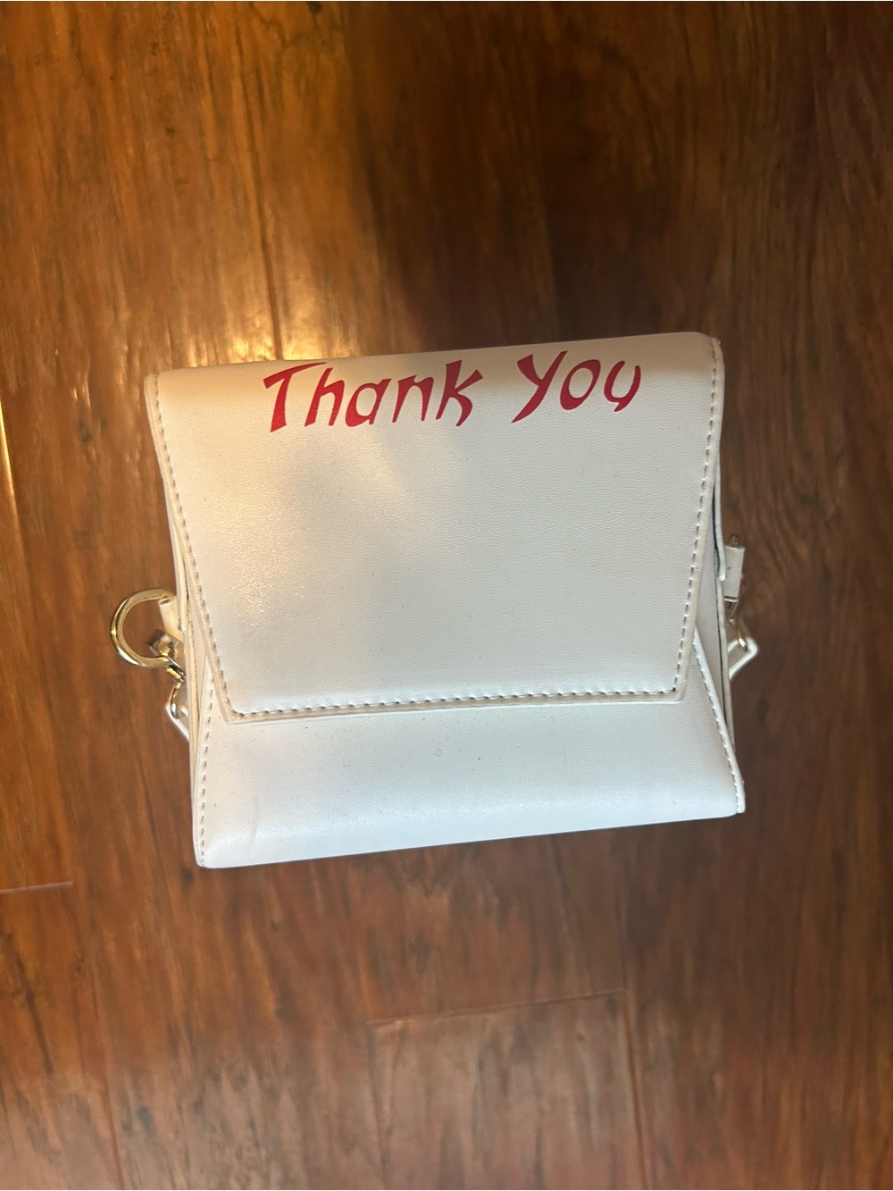 Take Out Box Pursue White Tote Bag with Red Pagoda Design - Picture 3 of 6